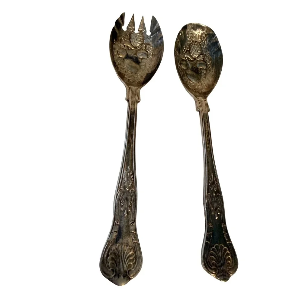 Vintage B.R.R. & G.C. Italy Silver Plated Fruit Shell Salad Serving Set 2pc
